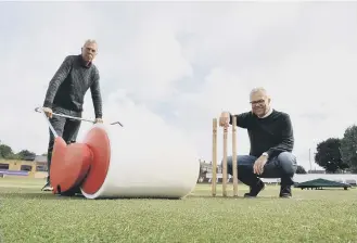  ?? ?? Eppleton Cricket Club groundsman Kevin Galley, left, and club secretary Jeff Park with the new water machine.