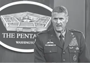  ?? BALCE CENETA/AP MANUEL ?? U.S. Army Maj. Gen. William Taylor, Joint Staff Operations, speaks about the situation in Afghanista­n during a briefing at the Pentagon on Monday.