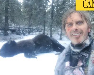  ?? TODD PILGRIM / HANDOUT / THE CANADIAN PRESS ?? Todd Pilgrim was in a life-and-death fight with a bison, the largest land mammal in North America, in the bush north of Whitehorse last week. Pilgrim finally got some space between himself and the wounded bison, and shot it dead.