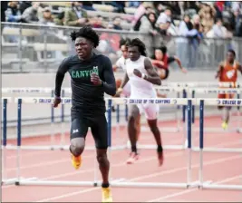  ?? Habeba Mostafa/ The Signal ?? Canyon’s Jordehn Gammage competes in the 110-meter hurdles at the Foothill League finals held at the end of April. Gammage is set to compete in that event at the state meet this weekend.