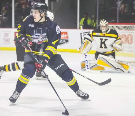  ?? DAX MELMER/FILES ?? Windsor Spitfires centre Tyler Angle will be aiming to impress the Blue Jackets brass this week at a prospects camp after being selected by Columbus in the seventh round, 212th overall, on Day 2 of the NHL Entry Draft Saturday in Vancouver.