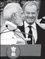  ?? AP ?? Prime Minister Modi with European Council president Donald Tusk, Delhi, October 6