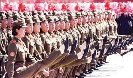  ?? AFP ?? Korean People’s Army soldiers march during a mass rally on Kim Il Sung square in Pyongyang on Sunday.