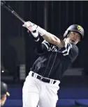  ?? ?? The Yomiuri Shimbun Yuki Yanagita hits a solo homer in the July 27 Game 2 of the AllStar series.