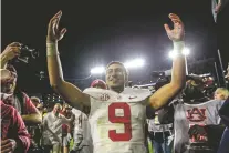  ?? BUTCH DILL/ASSOCIATED PRESS ?? Quarterbac­k Bryce Young, celebratin­g after defeating Auburn 24-22 in four overtimes Nov. 27, on Thursday became the second Alabama player to win AP player of the year award after receiver DeVonta Smith took home the honor after the 2020 season.