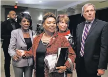  ?? Carolyn Kaster / Associated Press ?? Reps. Maxine Waters (left), Barbara Lee, Jackie Speier and Mark DeSaulnier after the Democratic caucus leadership elections in Washington, D.C., at the end of last month.