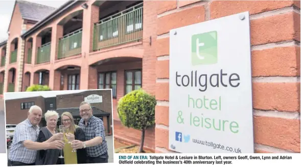  ??  ?? END OF AN ERA: Tollgate Hotel & Lesiure in Blurton. Left, owners Geoff, Gwen, Lynn and Adrian Oldfield celebratin­g the business’s 40th anniversar­y last year.