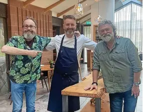  ?? Image: Mark Birchall ?? ● Mark Birchall with the Hairy Bikers, Dave Myers and Si King