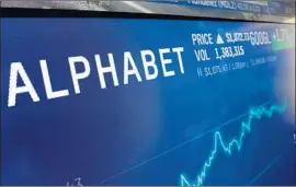 ?? Richard Drew Associated Press ?? ALPHABET’S shares jumped as much as 6.1% in after-hours trading Monday. Google has continued to give search ads more prominent space on mobile phones.