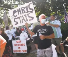  ?? Tyler Sizemore / Hearst Connecticu­t Media ?? A rally to keep the Christophe­r Columbus statue in Columbus Park in Stamford July 5.