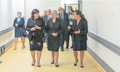  ?? Picture: Steven Brown. ?? From left: Health Secretary Jeane Freeman, NHS Fife chairwoman Tricia Marwick and chief operating officer Jann Gardner during a tour of Victoria Hospital earlier this year. A final decision is to be made on the community council bid on December 20.