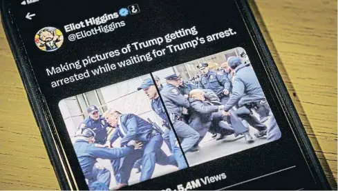 ?? J. David Ake / La re e ?? Dos de las cerca de 50 imágenes que Higgins subió a Twitter sobre una falsa detención de Donald Trump