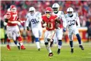  ??  ?? Kansas City wideout Tyreek Hill runs for a touchdown during the first quarter of Saturday’s game. Photograph: Mark J Rebilas/ USA Today Sports