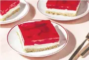  ?? REY LOPEZ For The Washington Post ?? Strawberry Pretzel Salad isn’t a convention­al salad that most people think of, but rather a salty-sweet treat.