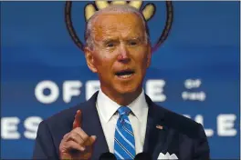  ?? MATT SLOCUM — THE ASSOCIATED PRESS ?? President-elect Joe Biden speaks about the COVID-19 pandemic at The Queen theater in Wilmington, Del., on Thursday.