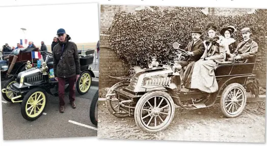  ??  ?? Stephen was thrilled to come across a 1902 Darracq at the London to Brighton Veteran Car Run in 2018 – the same model that his great grandfathe­r Samuel King II had