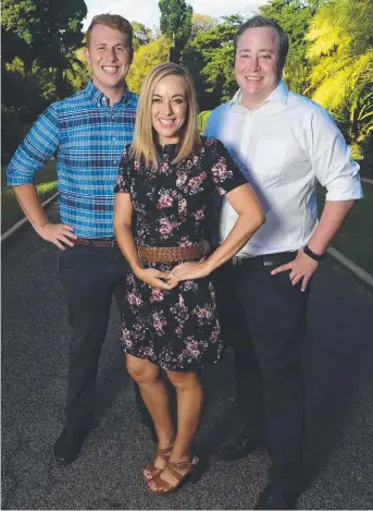  ?? CHALLENGER­S: The Townsville region’s LNP candidates Matt Derlagen ( Mundingbur­ra), Casie Scott ( Townsville) and Nick Martinez ( Thuringowa) at Queens Gardens. Picture: EVAN MORGAN ??