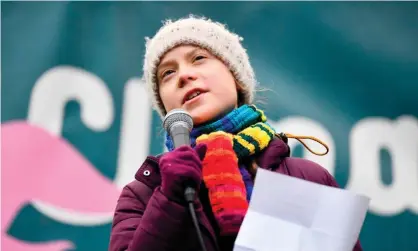  ?? Photograph: John Thys/AFPvia Getty Images ?? Greta Thunberg addressing a climate rally in Brussels in March. She and 15 other children have brought a legal case with the UN committee on the rights of the child against the most polluting countries.