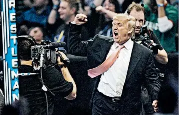  ?? LEON HALIP/WIREIMAGE 2007 ?? Donald Trump celebrates his victory over pro wrestling magnate Vince McMahon in 2007.