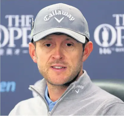  ??  ?? Manley during a press conference after his round during day one of The Open Championsh­ip 2017