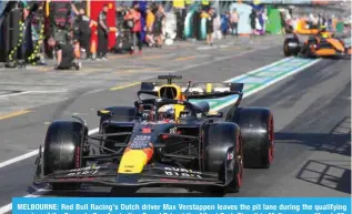  ?? ?? MELBOURNE: Red Bull Racing’s Dutch driver Max Verstappen leaves the pit lane during the qualifying session of the Formula One Australian Grand Prix at the Albert Park Circuit in Melbourne on March 23, 2024. — AFP