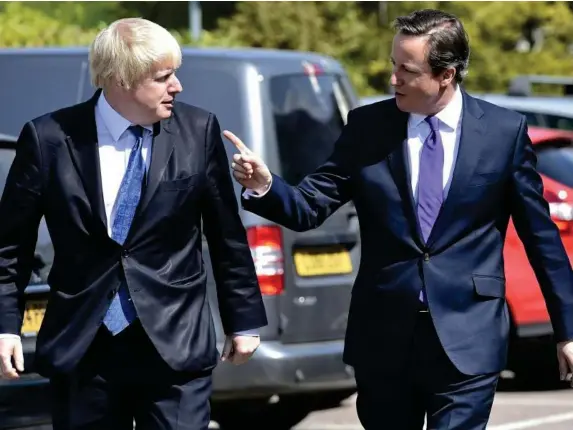  ??  ?? Boris Johnson and then prime minister David Cameron campaignin­g in 2015 (Getty)