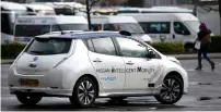  ?? — Reuters ?? Travelling at up to 80km per hour and moving from local streets to a major multi-lane road, the modified Nissan LEAF electric car showcased the kind of technology many hope to be the future of travel.