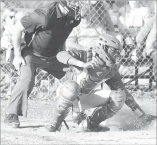  ?? Fred Conley • Times-Herald ?? Palestine-Wheatley catcher Ke’Von Medley makes a save in the dirt during a recent prep baseball game played at Palestine. The Patriots are scheduled to host Des Arc Tuesday.