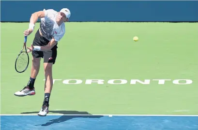  ?? FRANK GUNN/THE CANADIAN PRESS ?? Kevin Anderson made easy work of Bulgaria’s Grigor Dimitrov in the quarterfin­als Friday, winning 6-2, 6-2 in just over an hour.