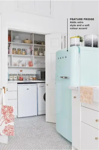  ??  ?? feature fridge ADDS RETROSTYLE AND A SOFT COLOUR ACCENT