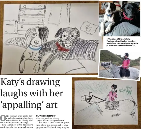  ??  ?? > The state of the art: Katy Finnimore is selling her sketches made from submitted photograph­s to raise money for Cornwall Care