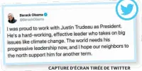  ?? CAPTURE D’ÉCRAN TIRÉE DE TWITTER ?? Le message publié par Barack Obama.