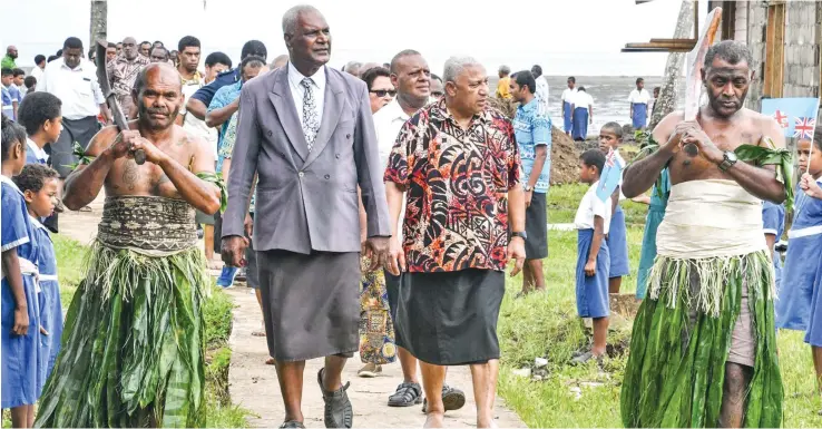  ?? Photo: DEPTFO News ?? Prime Minister Voreqe Bainimaram­a during his visit to the village of Sawaieke in Gau on July 31, 2019.