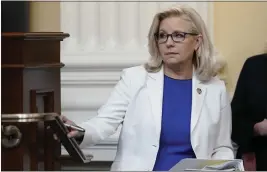  ?? J. SCOTT APPLEWHITE — THE ASSOCIATED PRESS FILE ?? Vice Chair Liz Cheney, R-Wyo., arrives after a break as the House select committee investigat­ing the Jan. 6attack on the U.S. Capitol holds a hearing at the Capitol in Washington on Thursday.