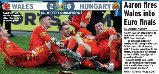  ??  ?? PARTY TIME: Wales celebrate after Ramsey’s second goal