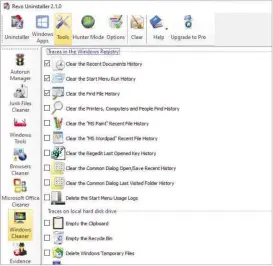  ??  ?? Revo Uninstalle­r has useful tools for removing any personal traces when you use a public PC
