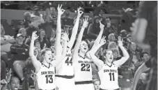  ?? BEN MOFFAT/ AZCENTRAL SPORTS ?? Arizona State celebrates a 3-pointer in the second half at Wells Fargo Arena in Tempe on Feb. 24.