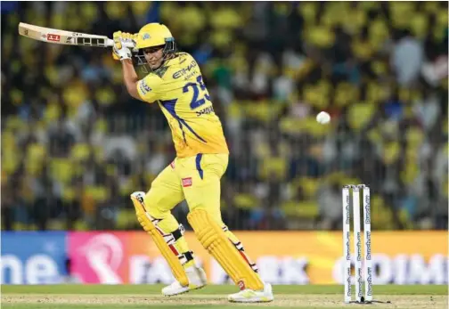  ?? Associated Press ?? ↑
Chennai Super Kings’ Shivam Dube plays a shot against Gujarat Titans during their IPL match.