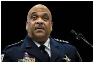  ?? AP PHOTO/ASHLEE REZIN ?? Chicago Police Supt. Eddie Johnson speaks during a press conference at CPD headquarte­rs on Thursday after actor Jussie Smollett turned himself in on charges of disorderly conduct and filing a false police report.