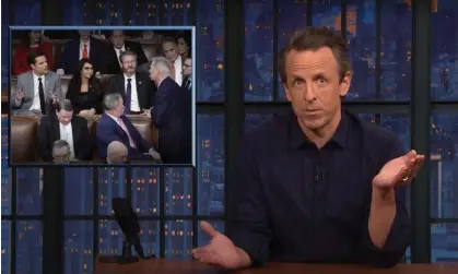  ?? Photograph: YouTube ?? Seth Meyers on Kevin McCarthy’s late-night election: ‘If you’re that old and you’re up after midnight, you’re probably drunk and buying something real dumb off QVC.’