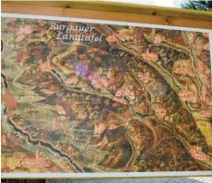  ?? Foto: Anja Fischer ?? Der Ausschnitt der Burgauer Landtafel aus dem Jahr 1613 zeigt die Topografie um Burgwalden.