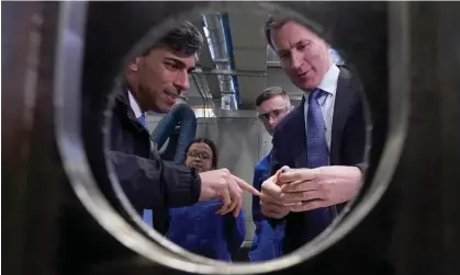  ?? Photograph: Danny Lawson/ PA ?? Rishi Sunak and Jeremy Hunt visiting an engineerin­g firm in Barrow-in-Furness, Cumbria, in March 2024.