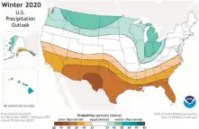  ??  ?? This graphic from the National Oceanic and Atmospheri­c Administra­tion shows the Winter 2020 precipitat­ion outlook.