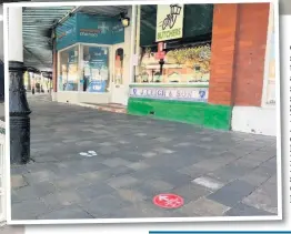  ?? Pictures: ANDREW
BROWN MEDIA ?? Life should soon be returning to Lord Street, above; new social distancing signs created by Southport firm Magnetic Activation outside Broughs butchers in Birkdale, left, and Mr Chips chip shop in Churchtown, far left