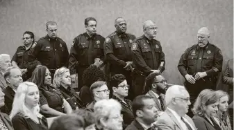  ?? Steve Gonzales / Staff file photo ?? Former Harris County Constable Chris Diaz, center left, has yet to file a campaign finance report that was due on Jan. 15. Diaz’s campaign reports fail to account for more than $60,000.