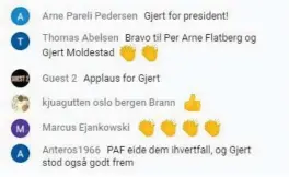  ??  ?? Flere supportere ga digital applaus til Per Arne Flatberg og Gjert Moldestad under møtet.