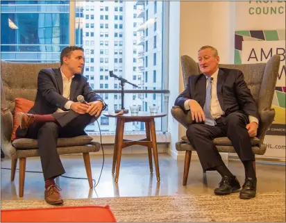 ?? SUBMITTED PHOTO ?? Networking author Sean Hand is pictured interviewi­ng Philadelph­ia Mayor Jim Kenney for a recent podcast.