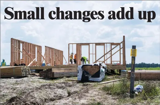  ?? (AP/Daily Comet/Kezia Setyawan) ?? Laborers work on a home built and designed to help weather hurricanes in Schriever, La.