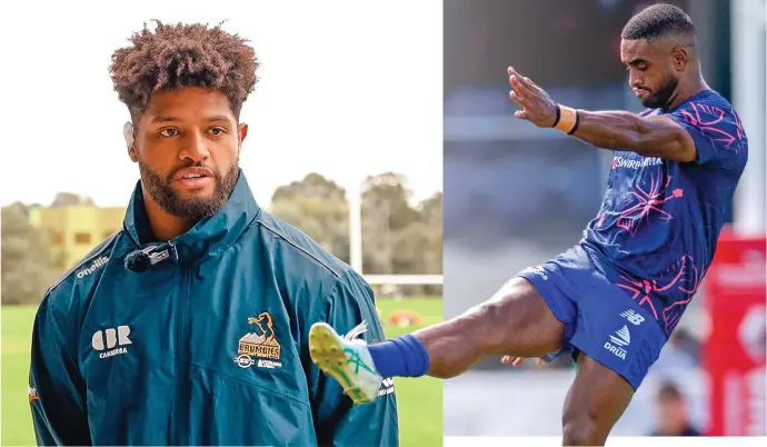  ?? Photos: Brumbies and Josua Buredua ?? ACT Brumbies back-rower Rob Valetini and Fijian Drua fly-half Kemu Valetini will line-up against each other for the first time this week.