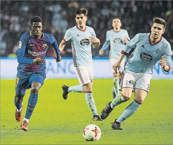  ?? FOTO: PERE PUNTÍ ?? Dembélé regresó en Vigo a los terrenos de juego después de una grave lesión que le ha apartado del equipo en los últimos veinte partidos oficiales